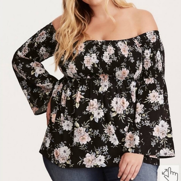 BOGO NWOT Torrid Floral Flowy Long Sleeve Smocked Top - Picture 1 of 9